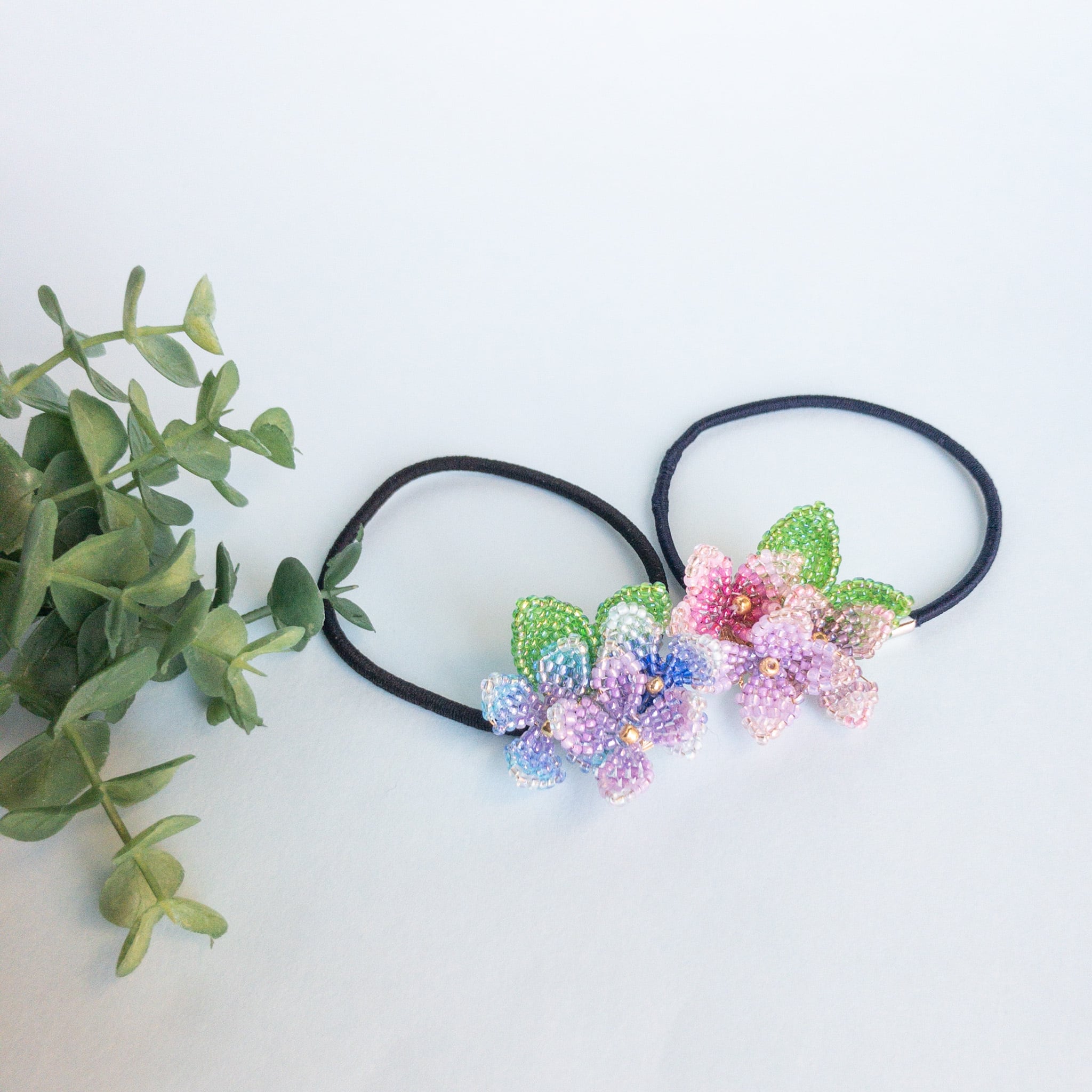 紫陽花のビーズステッチヘアゴム | うさのひみつきち