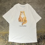 90s Peacock Papers Cat Joke Print Tee "I Am Smiling" USA製
