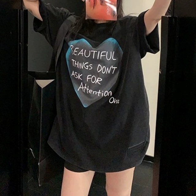 ビッグハートレタープリントルーズラインTシャツ 2col R02445