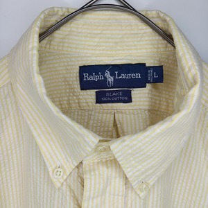 ラルフローレン　シアサッカー　BDシャツ　半袖　刺繍ロゴ　イエロー　L