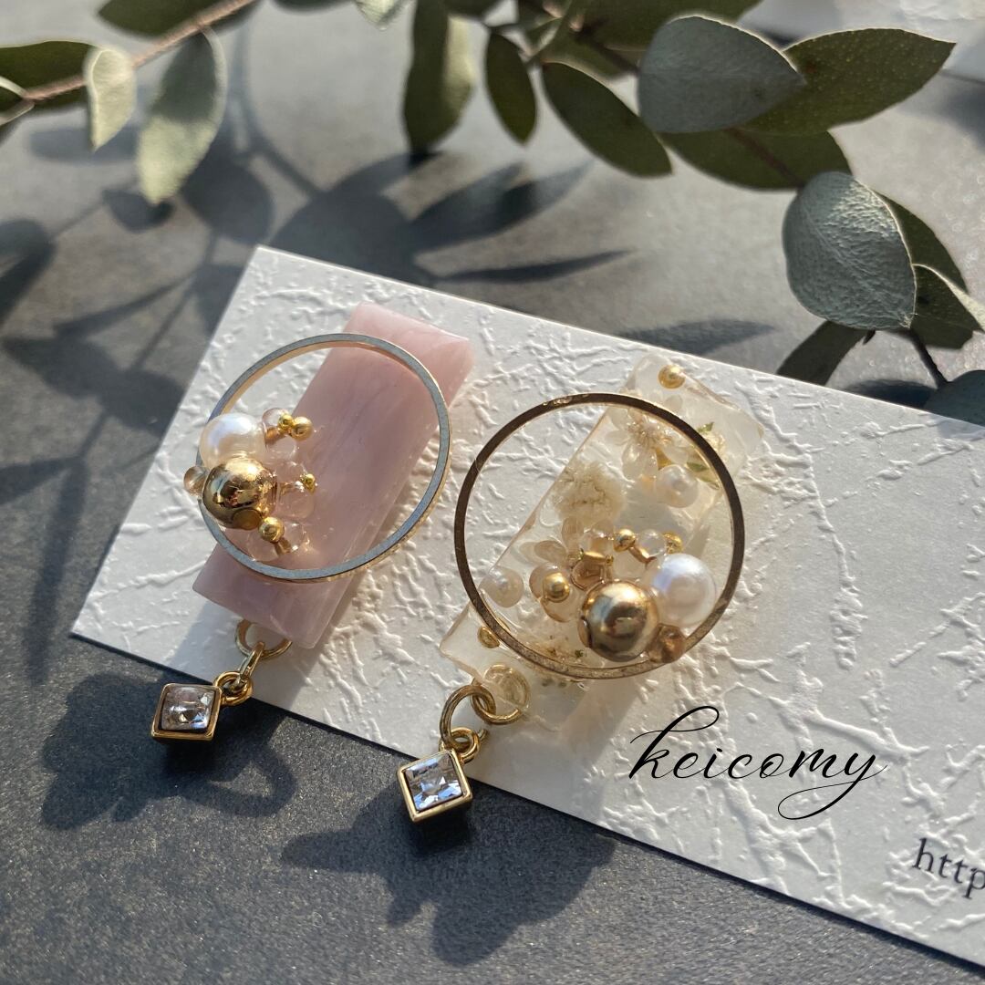 フェミニン 上品 綺麗め OL ドライフラワー ~ ハンドメイド ~ ピアス