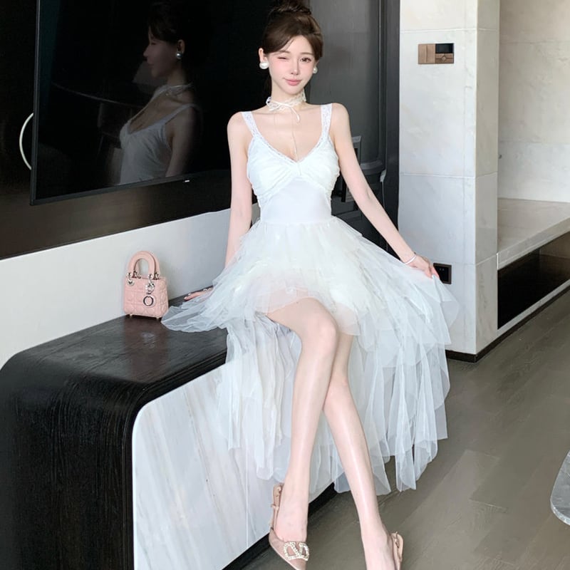 【dress】イレヘムチュールキャミワンピース Q7575