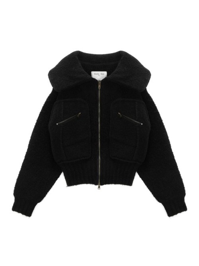 [MATIN KIM] BALLOON SILHOUETTE COLLAR KNIT CARDIGAN JACKET IN BLACK