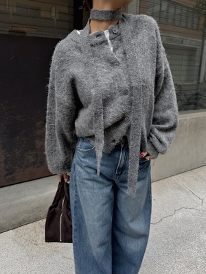 stole set shaggy 2way knit