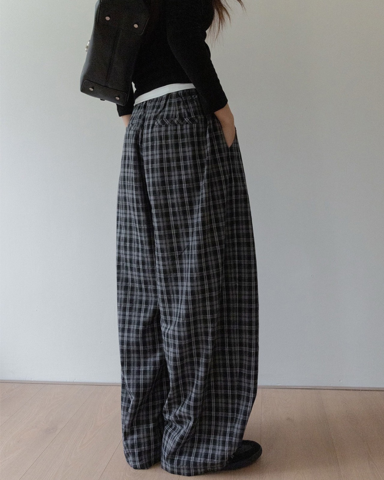 Checkered wide pants　L0023