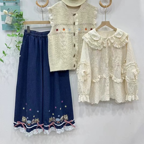 2色/Wレースカラー刺繍ブラウス ・12114