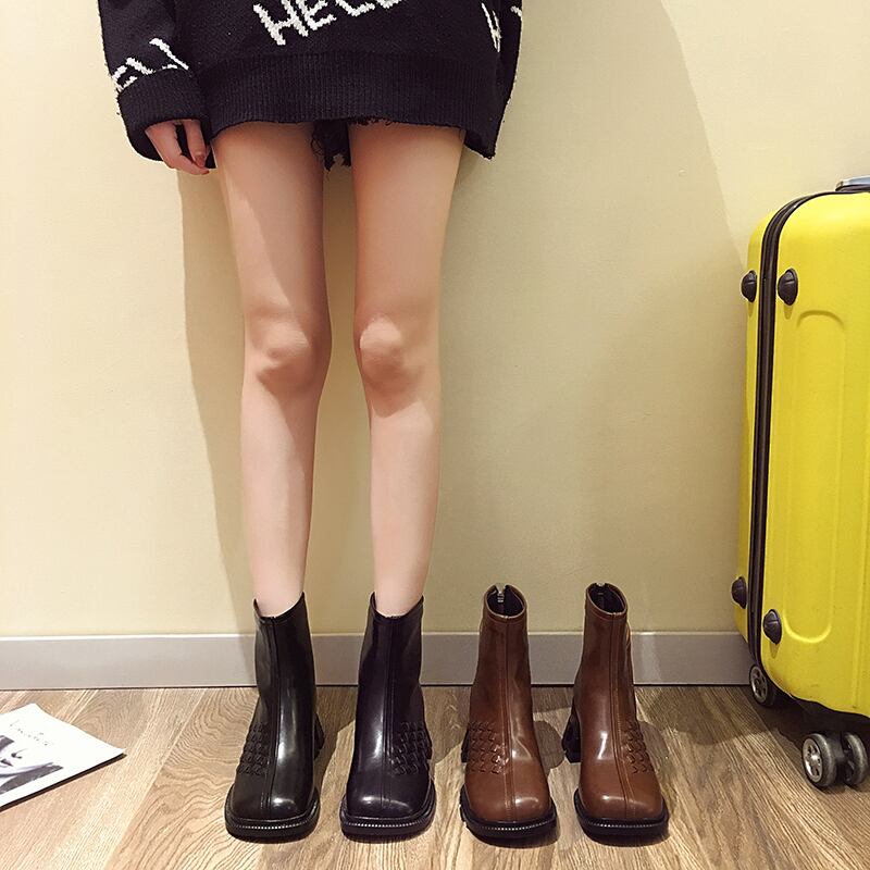 ブーツショートオータムウィンタースタンダードレッド薄手 レトロ 靴 シューズ 秋物 冬物 スクウェア フェイクシューズ7355969010