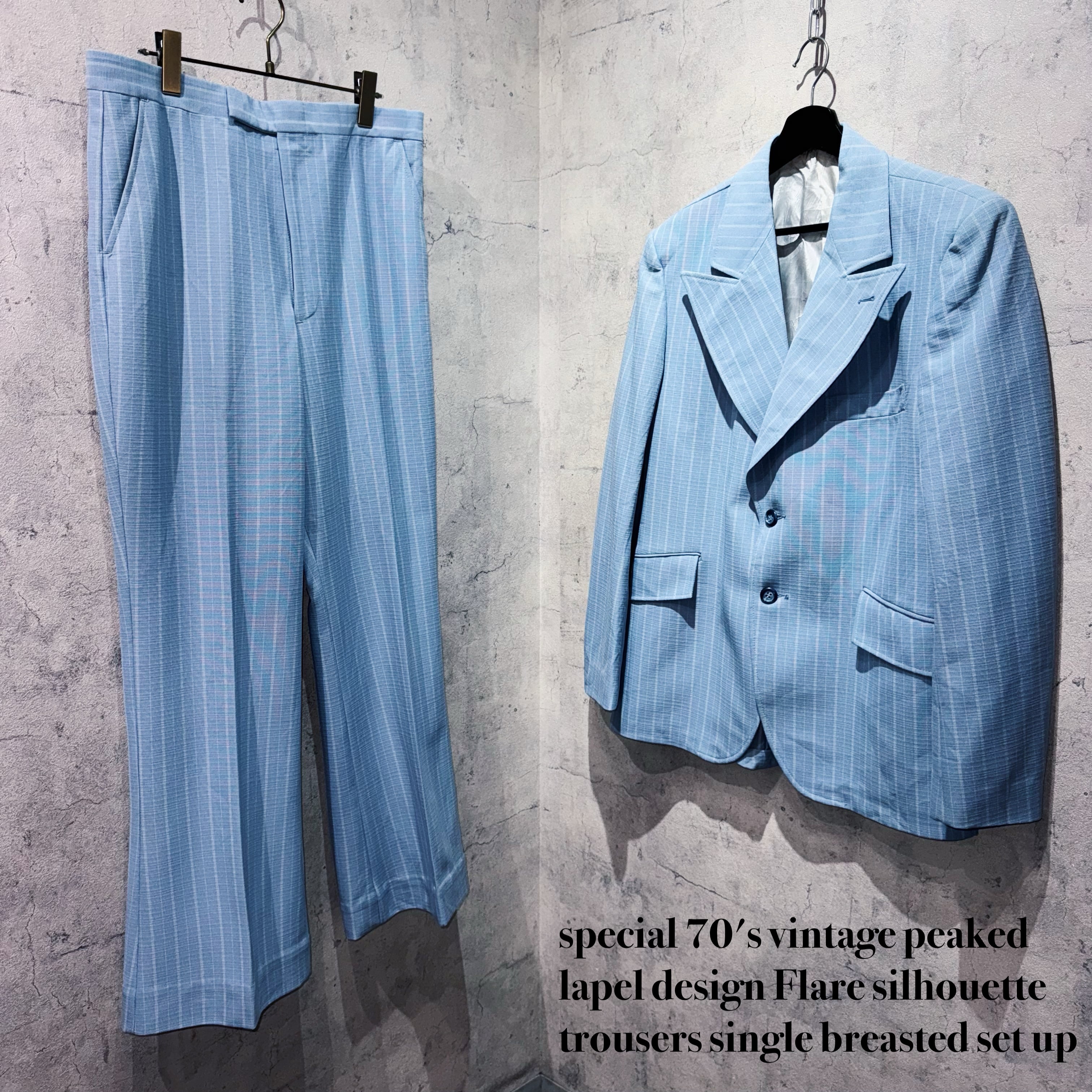 special 70's vintage peaked lapel design Flare silhouette trousers single breasted set up