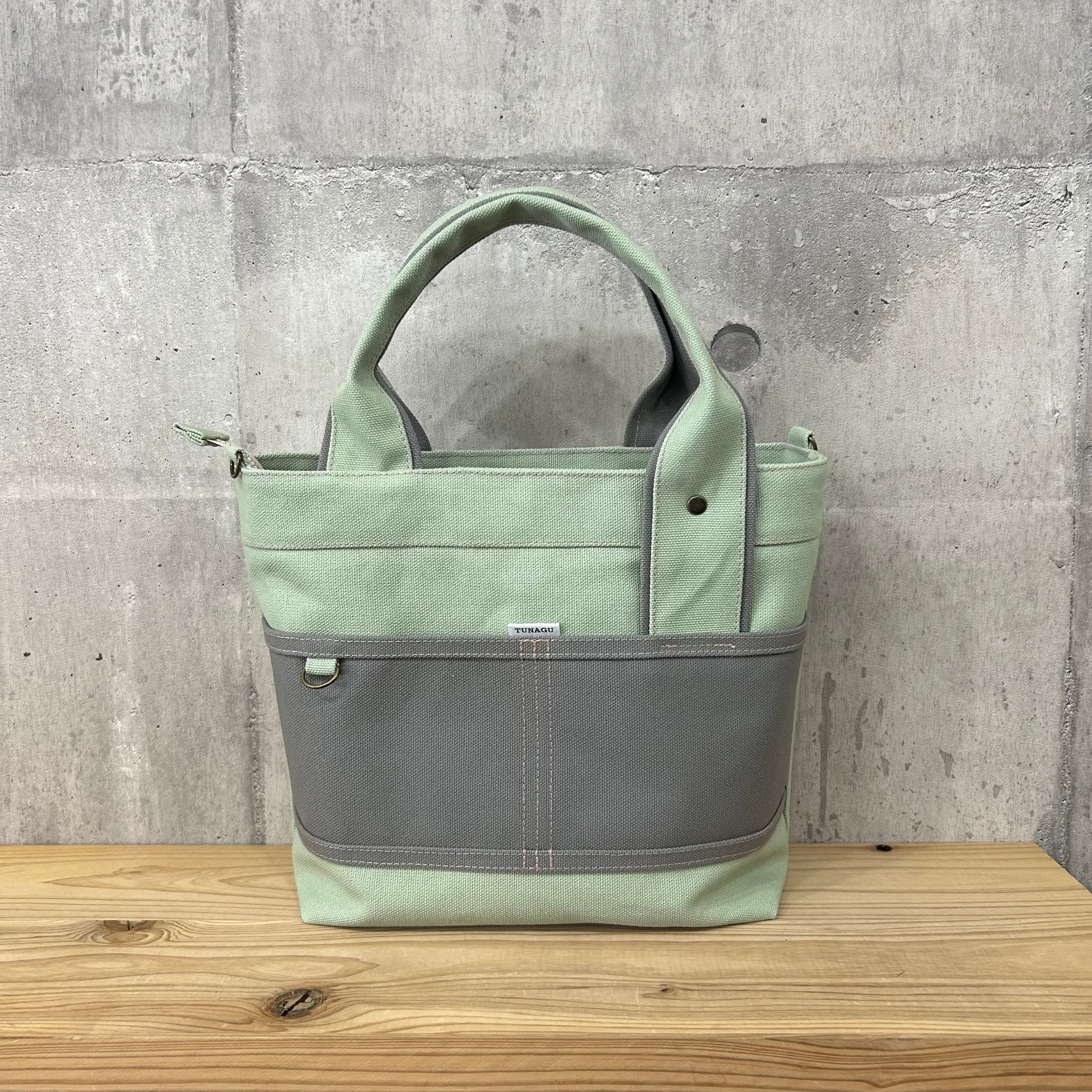 【ファスナーVer.】人気No.1.▽Bi Color Tote "M"【クリームグリーン×グレー】
