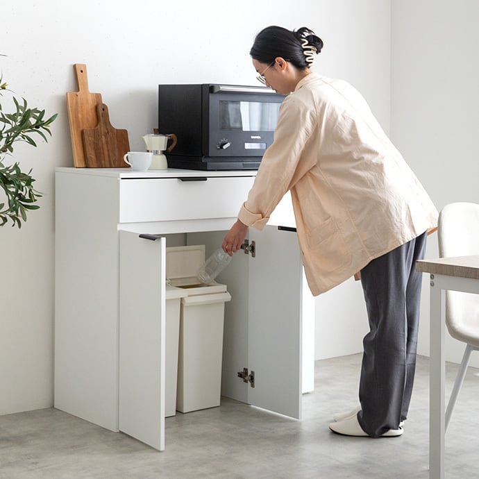 全2色】これ一台に全て集約。ゴミ箱隠し収納付きキッチンボード型食器