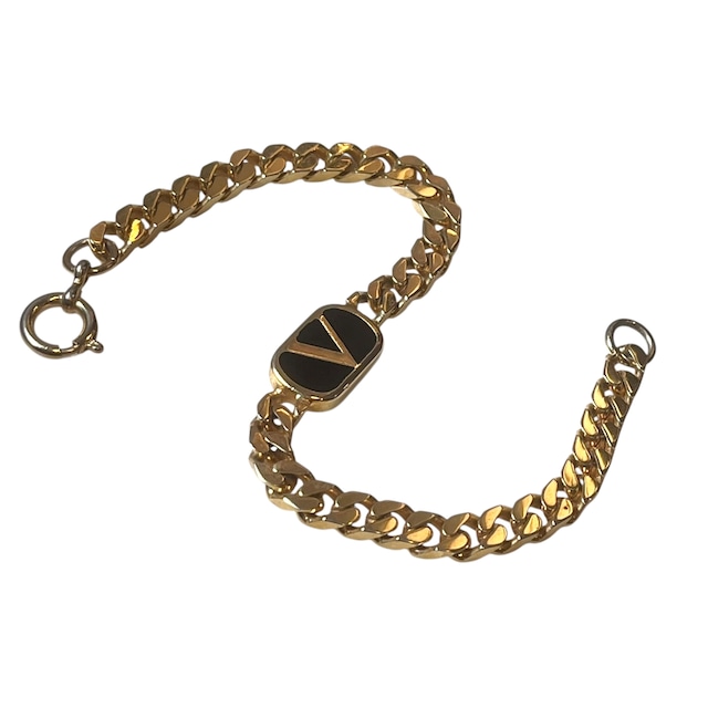 vintage VALENTINO gold color metal flat link chain bracelet