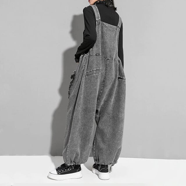 【 デニムオーバーオール グレー 】oversized denim overalls all-in-one salopette / オールインワン  オーバーサイズ ワイドパンツ ワイドデニム セットアップ サロペット グレー ボトムス レディース メンズ 原宿 ストリート HIPHOP かわいい 