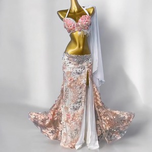 オリエンタル衣装 ベリーダンス 刺繍 花 ビジュー ピンク