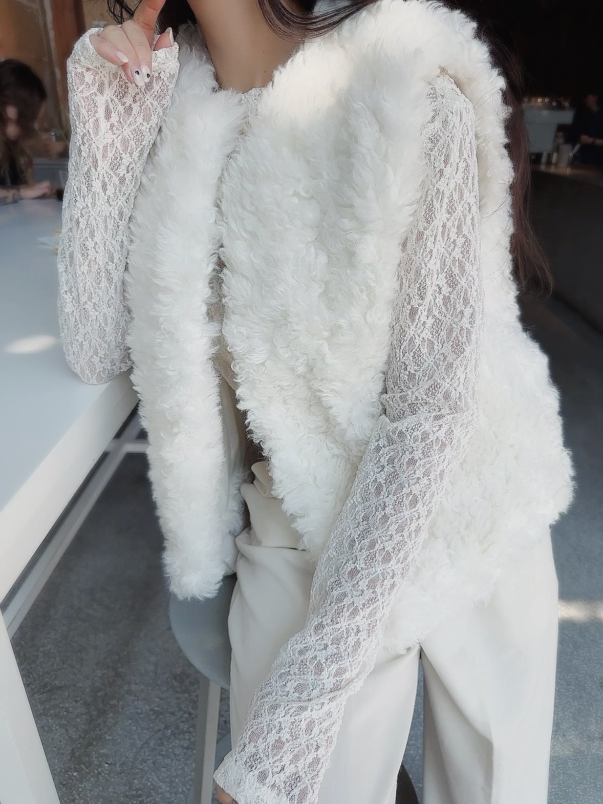 Poodle fur vest / white (即納商品)