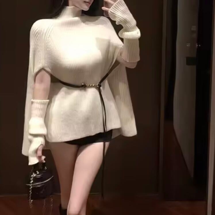 arm warmer rib knit poncho