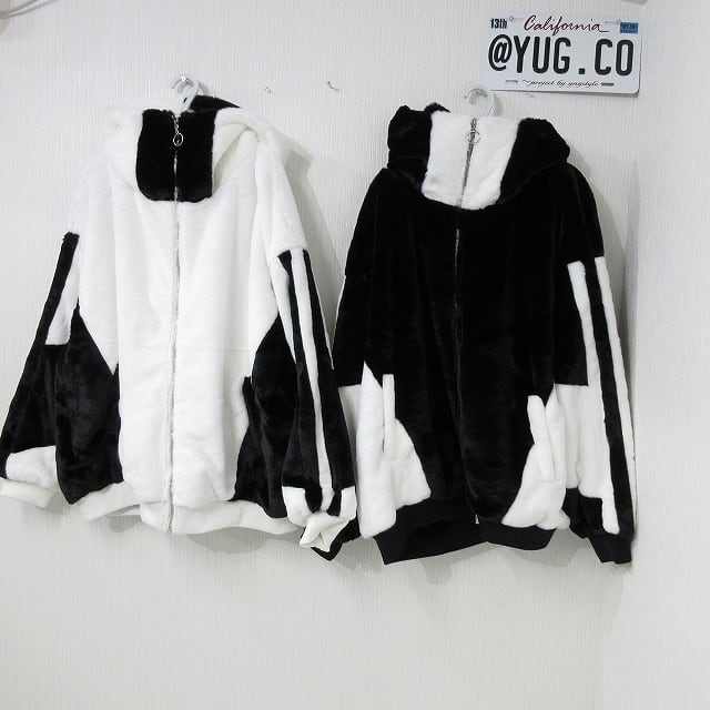 ハイネックZIP バイカラー配色 ボリュームBIGフード 極上 光沢 ファー