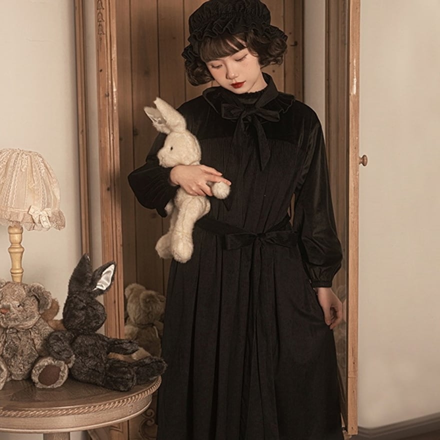 ゴスロリ通販 With U ゴスロリ クラロリ レトロ ワンピース ベビーハット コーデュロイ シック