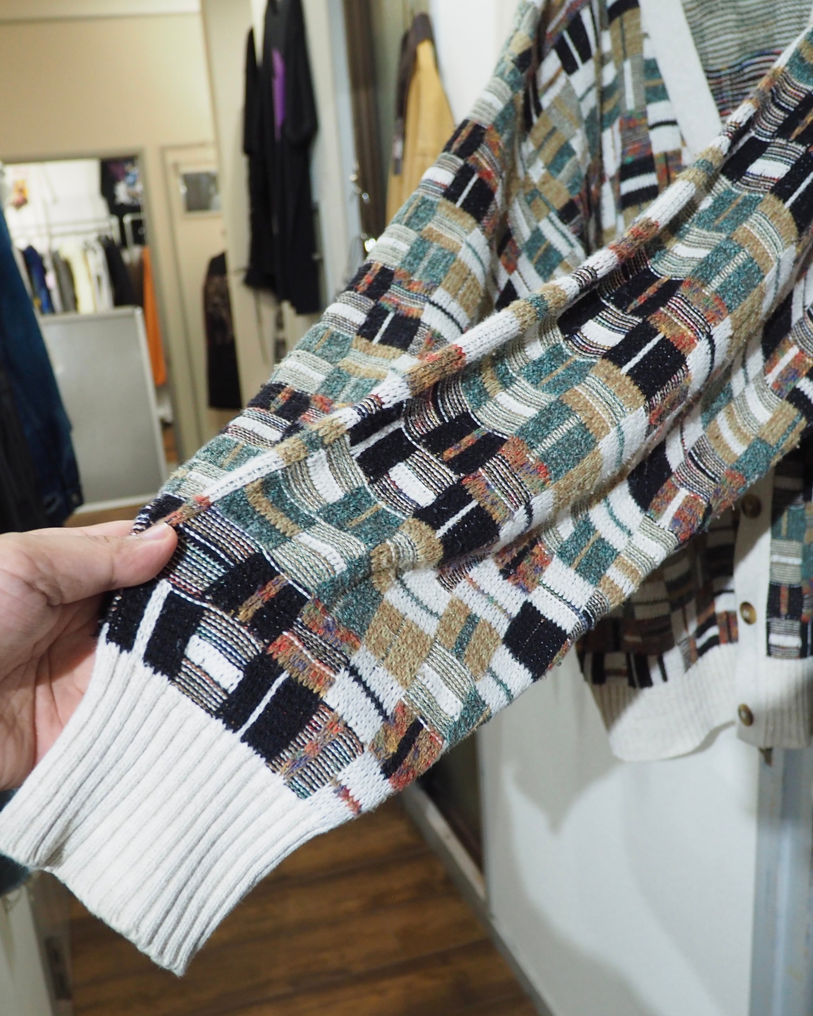 1990s Multi Color Block Weaving Vintage Loose Knit Cardigan