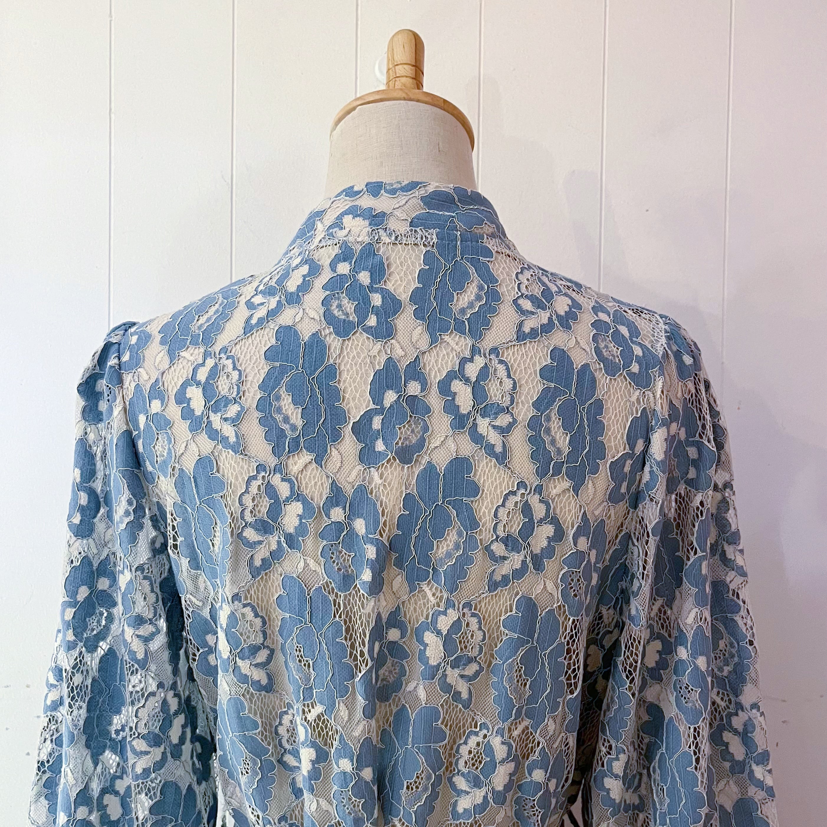 dusty blue flower lace one-piece