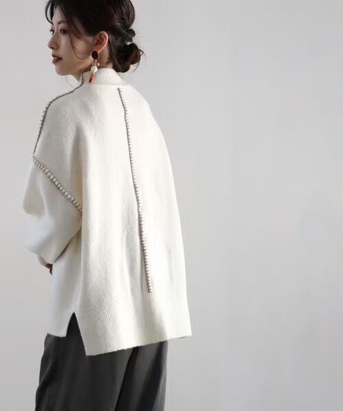 配色ステッチ入り　ニットプルオーバー　AJ1102-8093