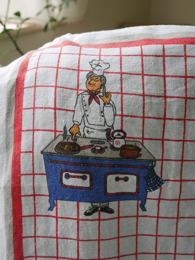 80s European Chef Pattern Tea Towel