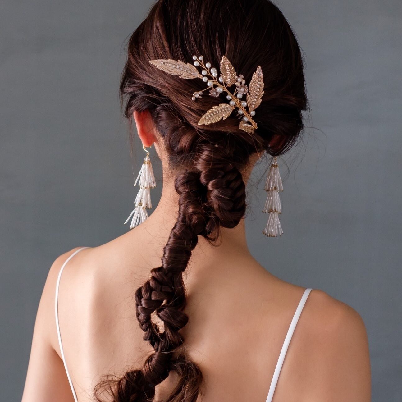 H-170 ウェディング アクセサリー【小枝 ゴールド リーフ パール ヘッドドレス】ブライダル 髪飾り