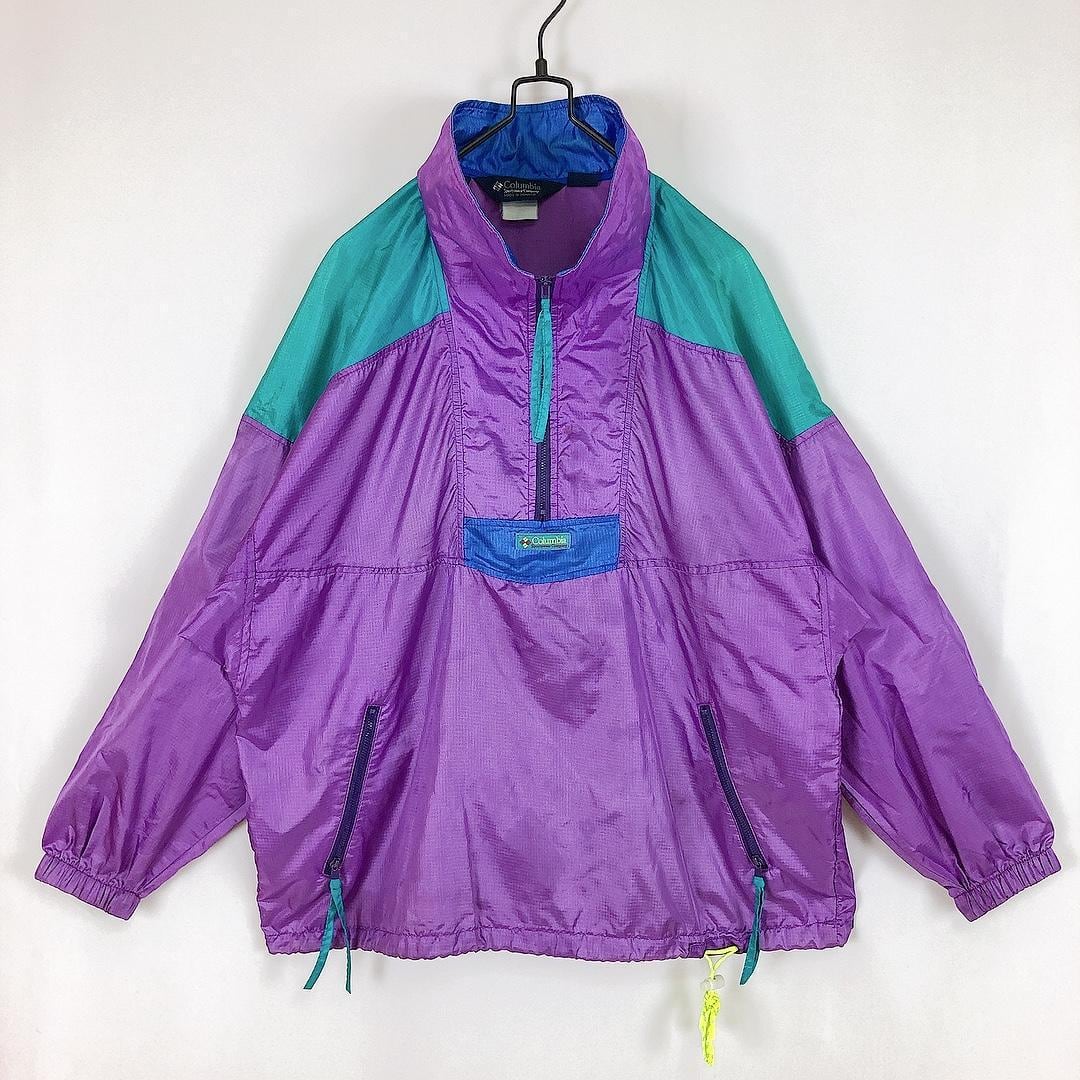 USA 90s コロンビア ナイロンジャケット 紫 緑 オーバーサイズ