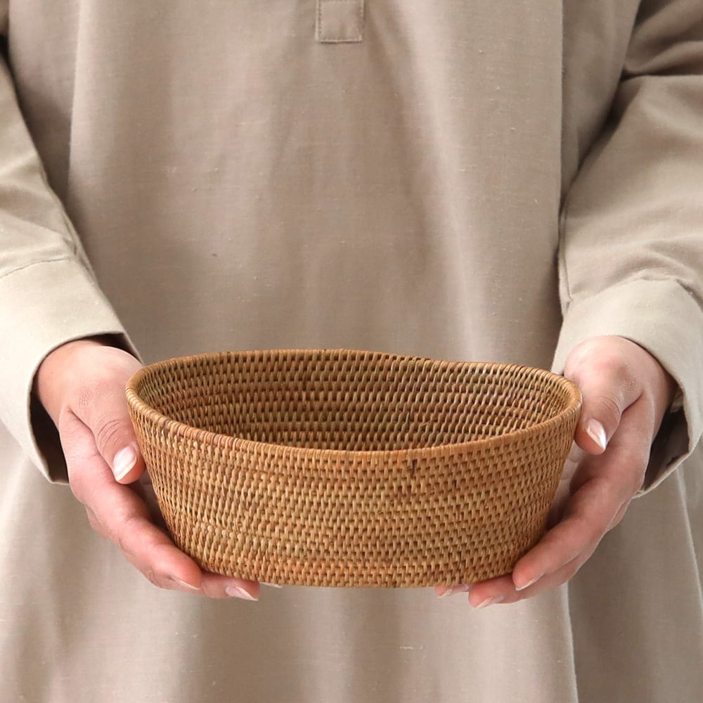 【新品】アタ 蓋付き つぼ型 バスケット 特大サイズ 模様編み 黒モチーフ お部屋のインテリアにもピッタリ！ レトロな雰囲気のつぼ型