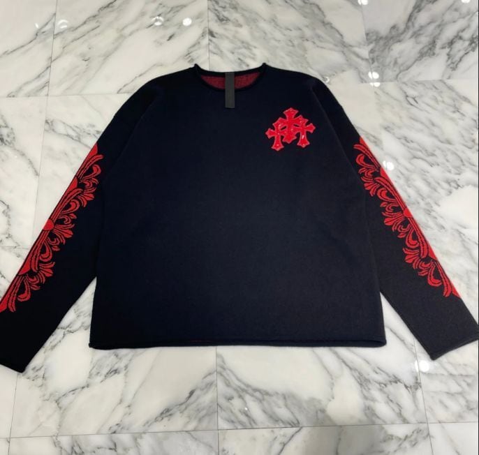 CHROME HEARTS クロムハーツ Y Not Cemetery Cross Patent Leather Patch Cashmere Knit Sweater ワイノット セメタリークロス パテントレザーパッチ カシミヤ ニットセーター