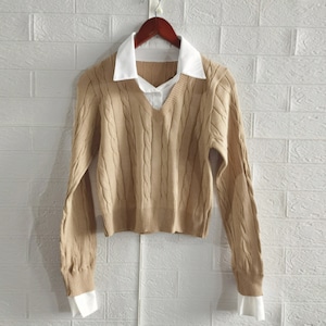 レイヤード風 ニット トップス レディース 春秋冬 韓国 重ね着 長袖 おしゃれ 大人 かわいい カジュアル シャツニット ブラウス 大人可愛い 大人女子