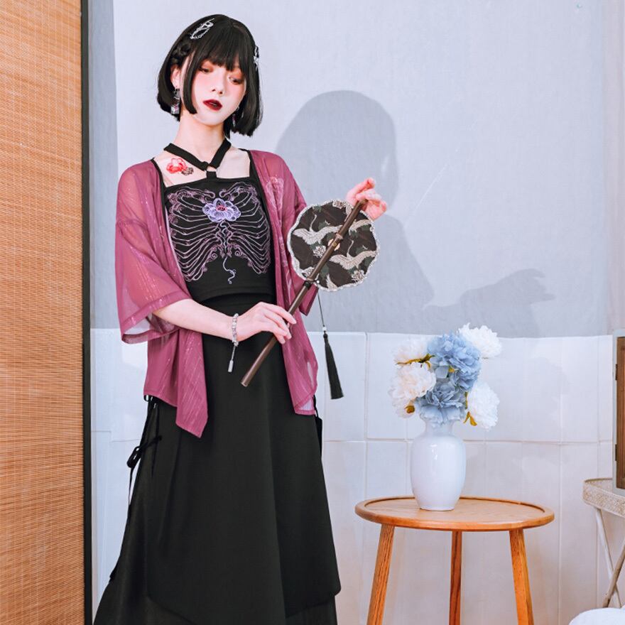 チャイナ風服 チャイナ風服 古怪舎 キャミソール スカル フラワー