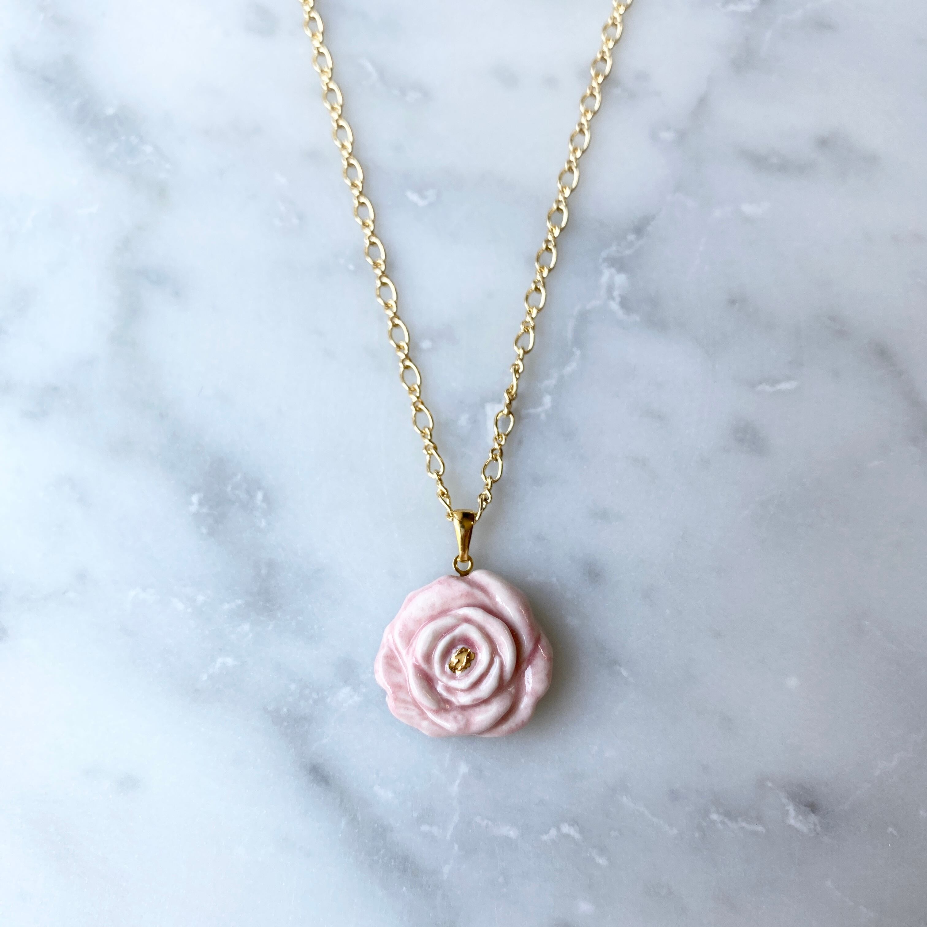ネックレス ピアス or イヤリング セット Rose / 薔薇 ピンク｜陶磁器