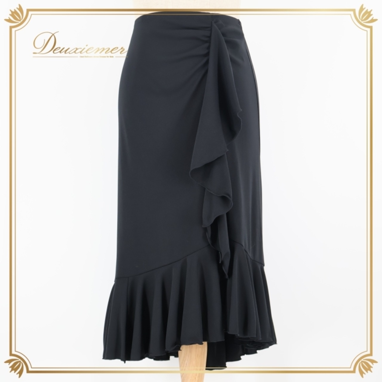 社交ダンス 衣装 スカート ブラック系 チャコット Chacott 黒 無地 シンプル フリル 上品 日本製 ストレッチ 練習 オールブラック ダンス衣装 かわいい 伸縮 レッスン