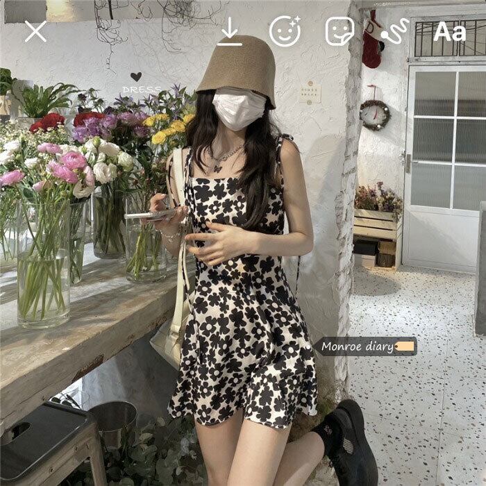 スタンダードスカート サマー薄手フローラルドレス レトロ 夏物 花柄 モンロー88997560262