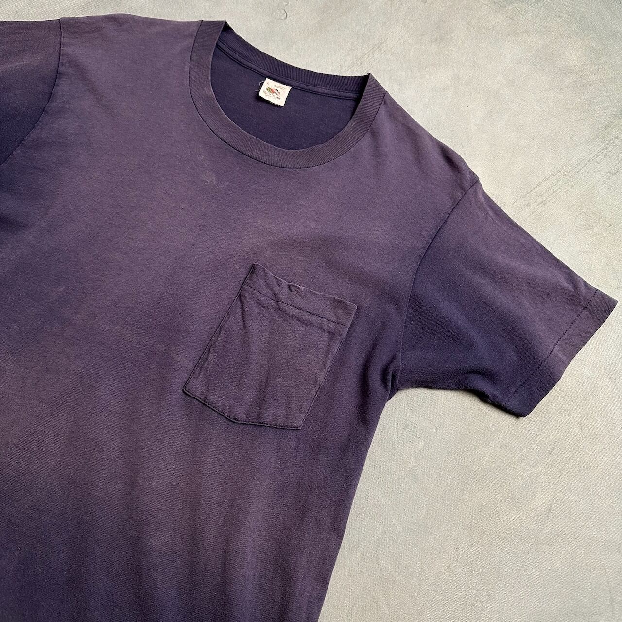 80s USA製 褪色 フェード感 無地 ポケットTシャツ ネイビー 古着 | RUFFY