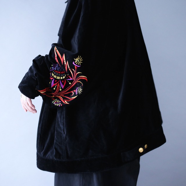 "刺繍" special art design over wide silhouette black mode velours jacket