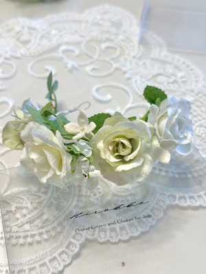Lime White Garden Crown  わんちゃん用 ライムグリーン ホワイトの 花冠・チョーカー（バレッタ付き）