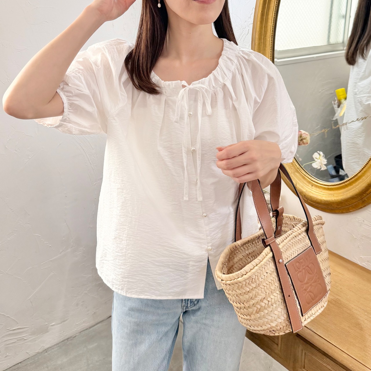 パフスリーブリボンブラウス［50021］