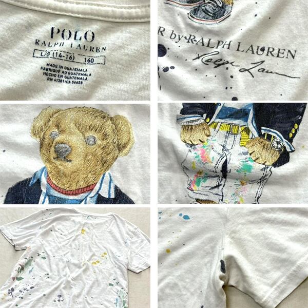 1点物◇ラルフローレンPOLOポロベアー熊ペンキアートTシャツ古着