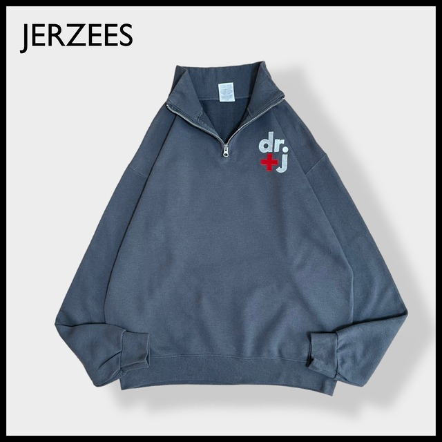 【JERZEES】訳あり ハーフジップ スウェット プルオーバー 刺繍ロゴ M US古着