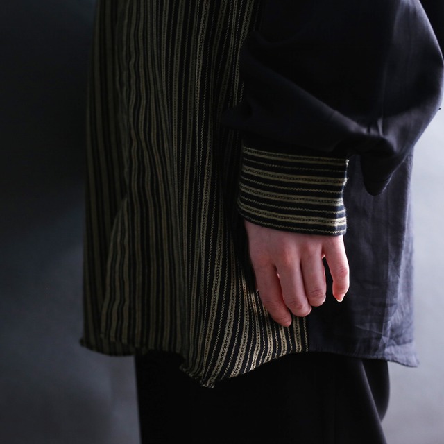 switching design l/s band collar black mode shirt