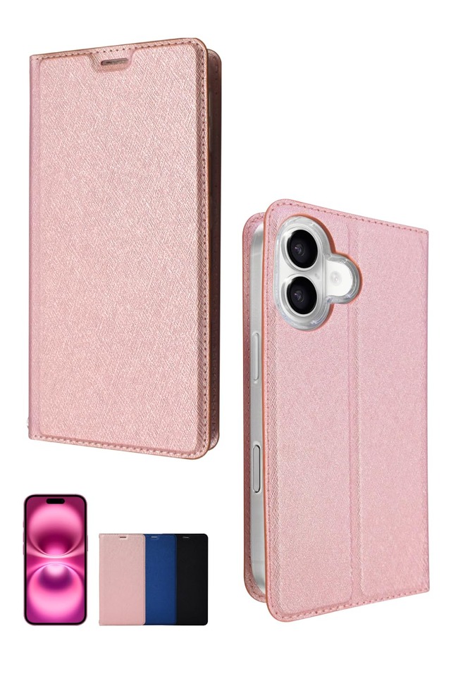 シズカウィル iPhone 16 用 ケース カバー 手帳型 スリム ケース ローズピンク 1個入り