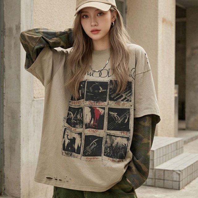 フォックスグラフィックプリントオーバーサイズTシャツ   R00270