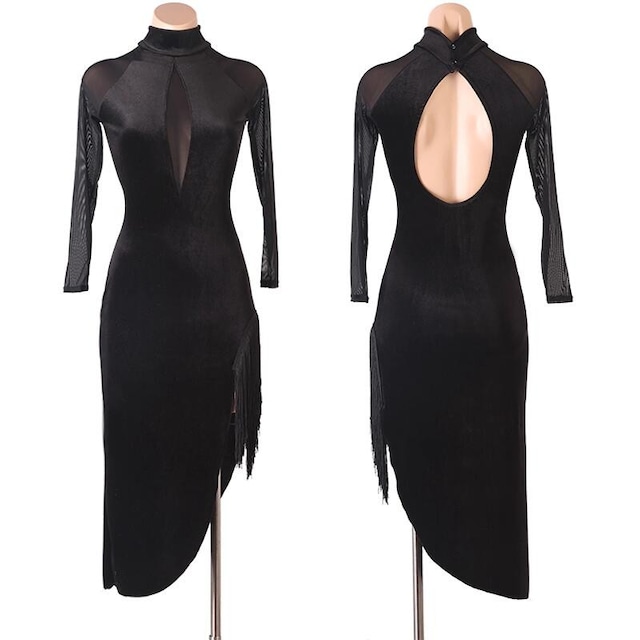 スリットフリンジ シースルースリーブ ドレス ds0980