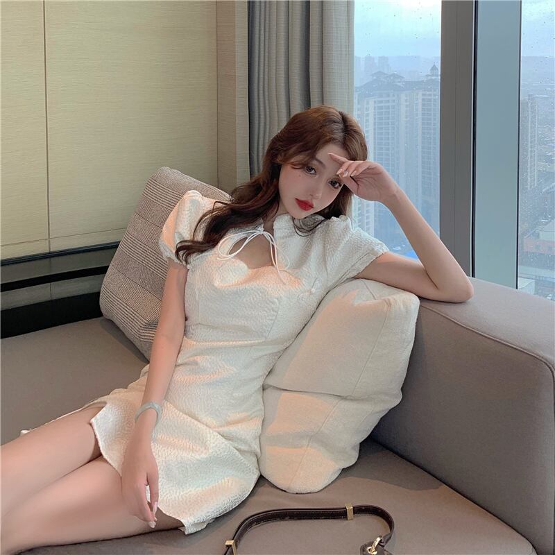 スタンダードスリムドレス サマージャカードトライアングルギャザースカート レトロ 夏物 ドラファッションホール19652021399