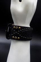 Item No.0228： Snake on Snake Bracelet/Black Python/Black Studs/Black Swarovski