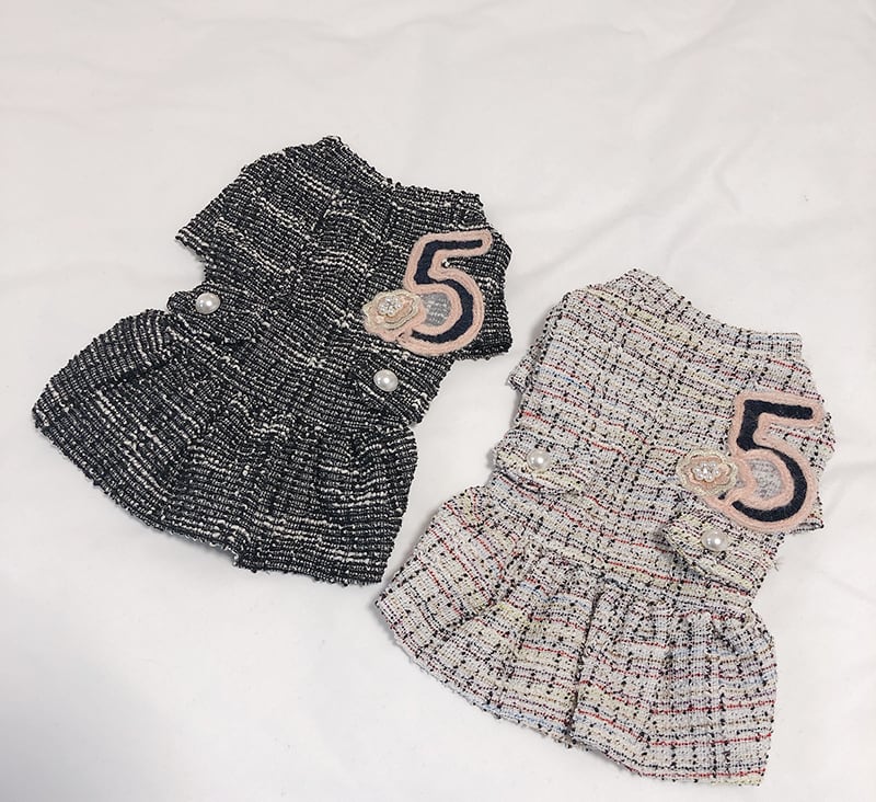 【SALE】No.5 ツイードワンピース  /  犬 服 新作 可愛い 犬服 ドレス ペット洋服 小型犬 中型犬 猫 犬の服 ドッグウェア 