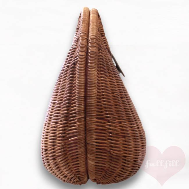 丸型ラタン×ピンクサテン内布のナチュラルかごバッグ BAG vintage 古着