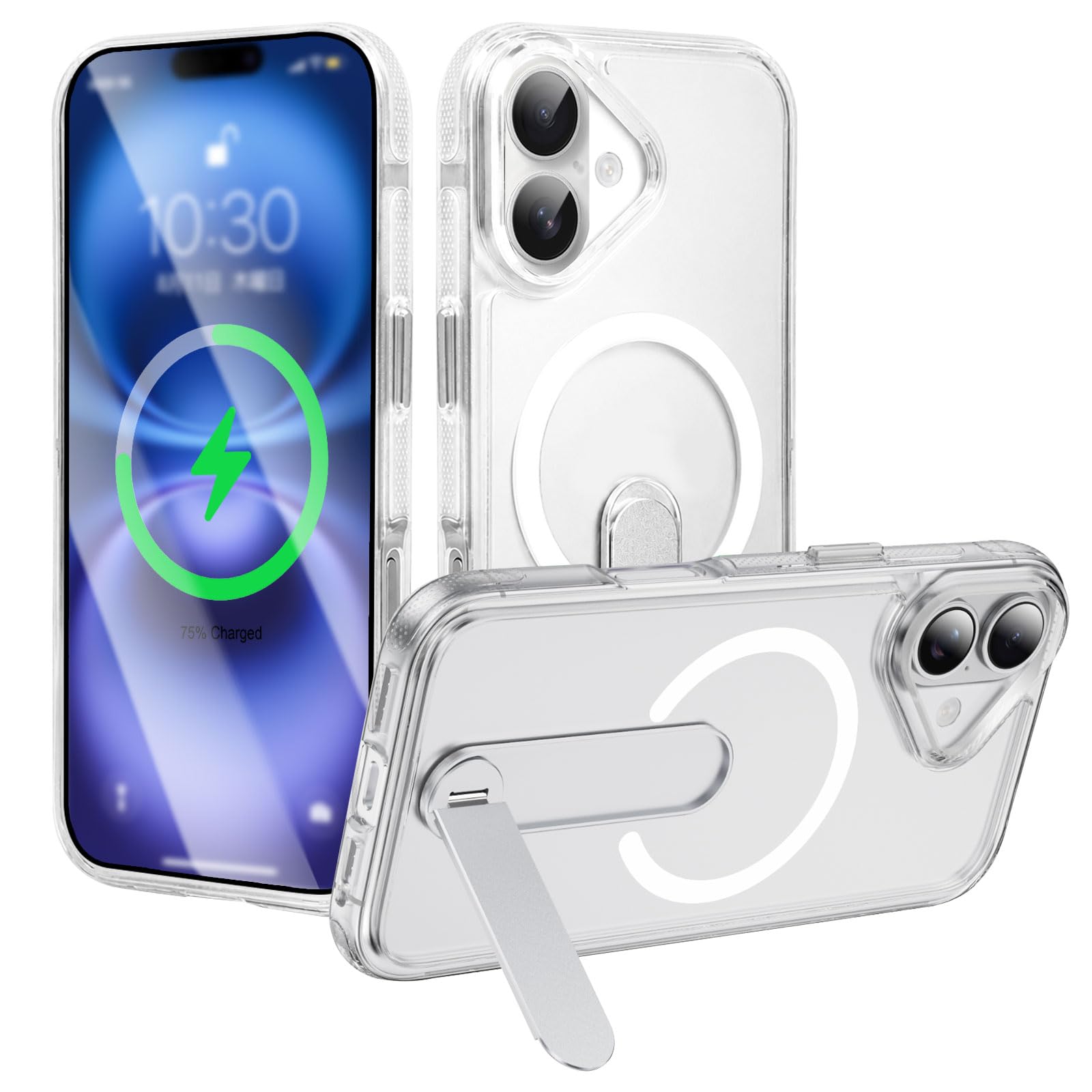 LONGINTIAN iPhone 16 ケース MagSafe対応 360°回転 スタンド付き マグネット搭載 いphone16 ケース (クリア)