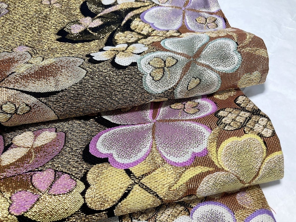 振袖用 高級袋帯 金糸に紫の刺繍が個性的。オシャレな方にピッタリ 